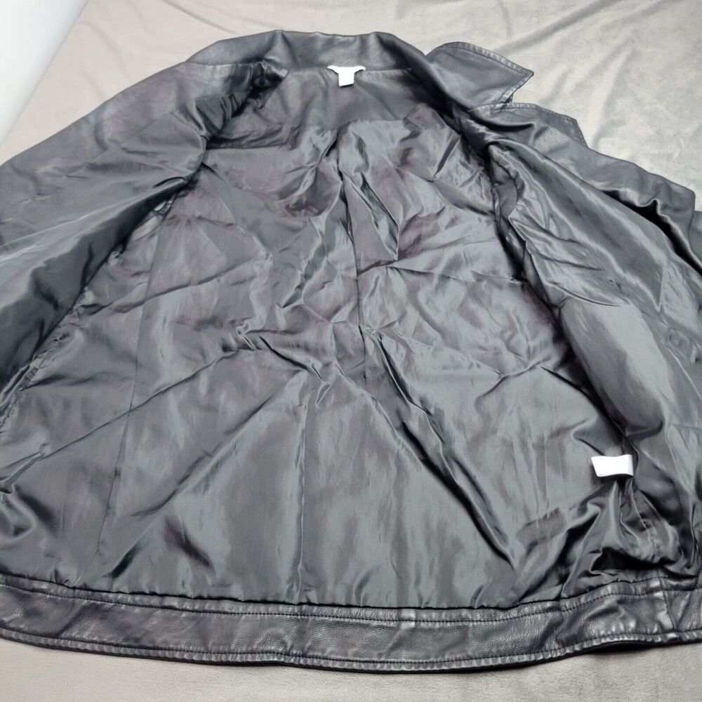 Womens Black Faux Leather Moto Vest By Cato With Zipper Pockets & Snap Collar Si - Picture 7 of 16